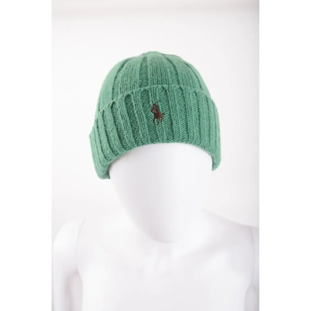 Polo Ralph Lauren Unisex Green Hat Skull Cap Lambswool Ribbed Pony one size